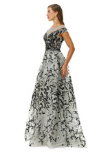 A-line Jewel Beaded Floor-length cap sleeve Sequined Prom Dress-Ballbella