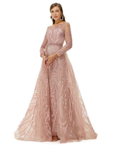 A-line Jewel Floor-length Long Sleeve Appliques Lace Sequined Prom Dress-Ballbella