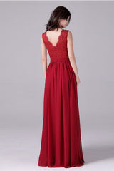 A-Line Jewel Lace Floor Length Sleeveless Backless High slit mother's dress-Ballbella