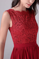 A-Line Jewel Lace Floor Length Sleeveless Backless High slit mother's dress-Ballbella