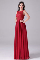 A-Line Jewel Lace Floor Length Sleeveless Backless High slit mother's dress-Ballbella