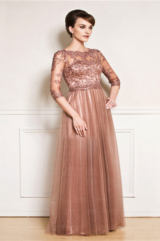 A-line lace floor length jewel applique mother's dress-Ballbella