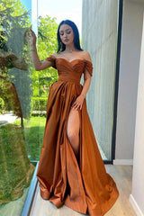 A-line Off-the-shoulder Sweetheart High Split Floor-length Open Back Prom Dress-Ballbella