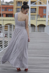 A-line One-shoulder Floor Length Chiffon Evening Dress-Ballbella