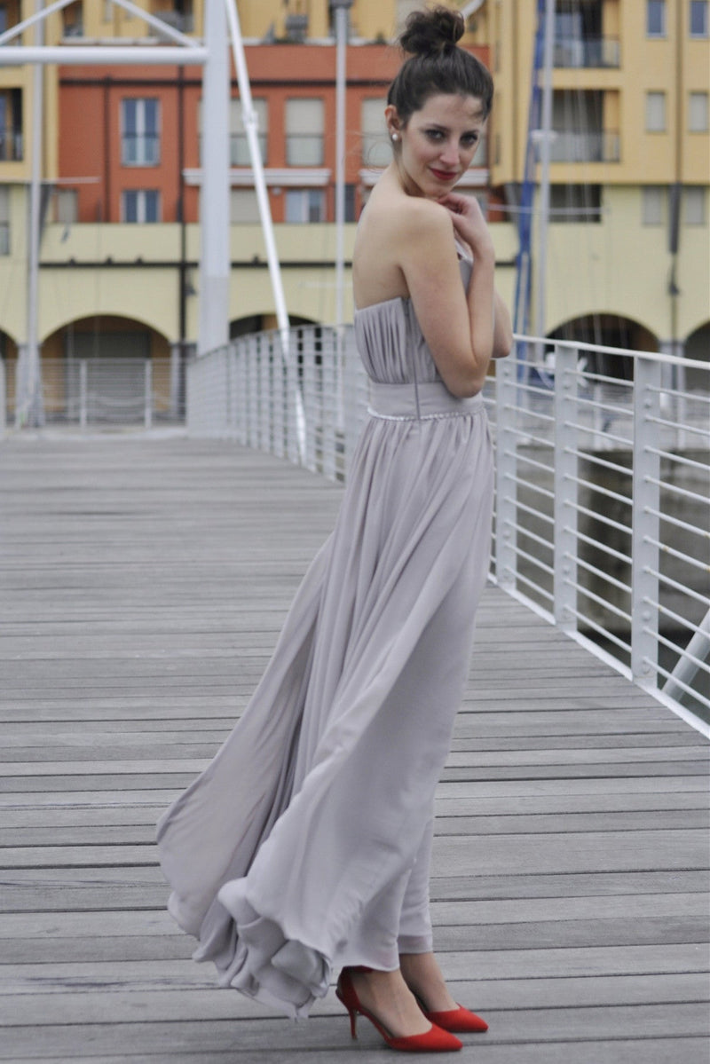 A-line One-shoulder Floor Length Chiffon Evening Dress-Ballbella