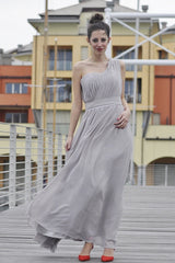 A-line One-shoulder Floor Length Chiffon Evening Dress-Ballbella