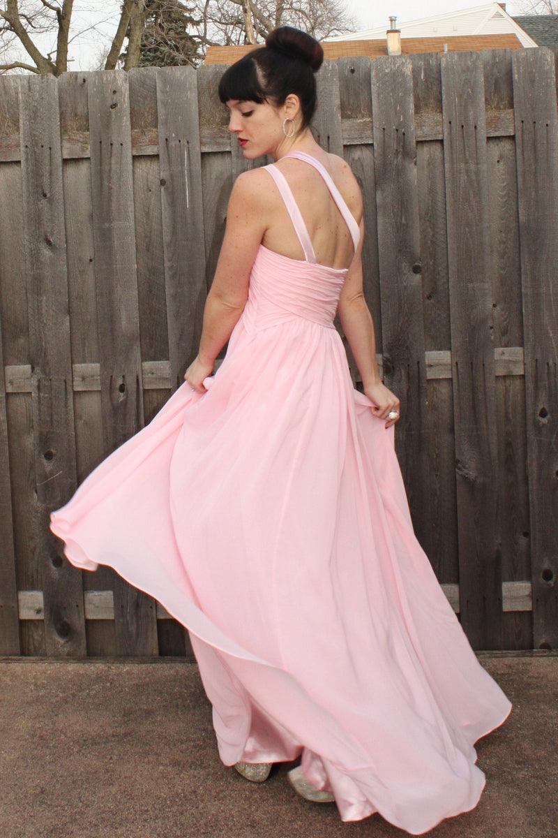 A-line One-shoulder Floor Length Chiffon Paillette Backless Prom Dress-Ballbella