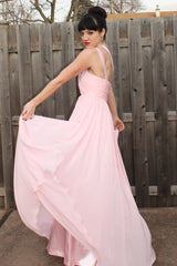 A-line One-shoulder Floor Length Chiffon Paillette Backless Prom Dress-Ballbella