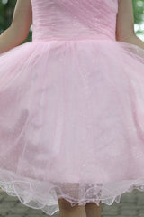 A-line One-shoulder Knee Length Tulle Handmade Flower Homecoming Dress-Ballbella