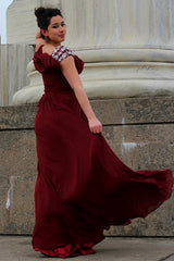 A-line Round Collar Floor Length Chiffon Beading Prom Dress-Ballbella