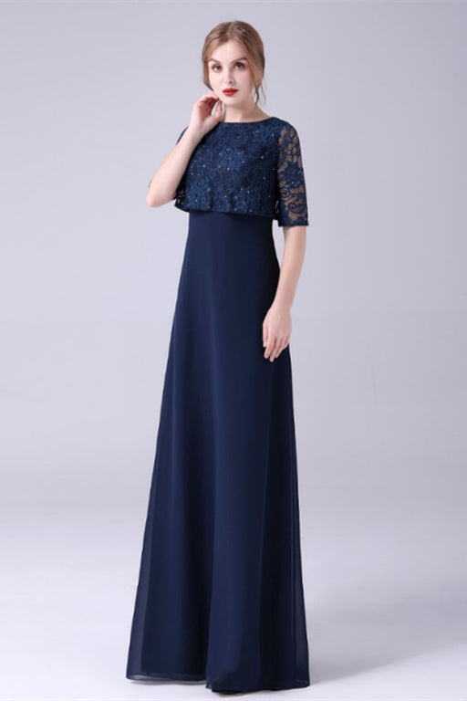 A-Line Short sleeves Jewel Lace Floor Length Casual mother's dress-Ballbella