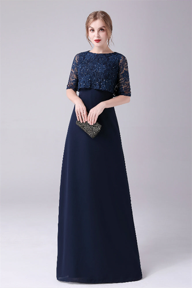 A-Line Short sleeves Jewel Lace Floor Length Casual mother's dress-Ballbella