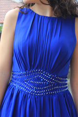 A-line Small Round Collar Knee Length Chiffon Beaded Prom Dress-Ballbella