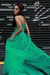 A-line Spaghetti Strap Floor Length Chapel Tulle Rhinestone Prom Dress-Ballbella