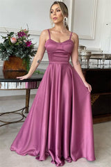 A-line Spaghetti strap Floor Length Sleeveless Backless Prom Dress-Ballbella