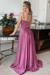 A-line Spaghetti strap Floor Length Sleeveless Backless Prom Dress-Ballbella