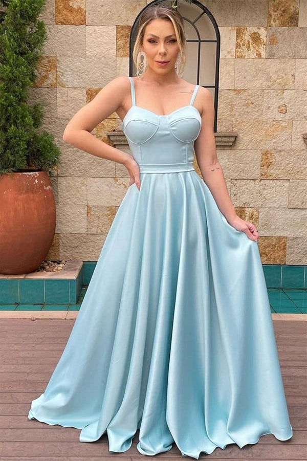 A-line Spaghetti strap Floor Length Sleeveless Backless Prom Dress-Ballbella