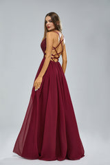 A-line Spaghetti strap Lace Sequined Floor-length Sleeveless Backless High Split Elegant Prom Dress-Ballbella