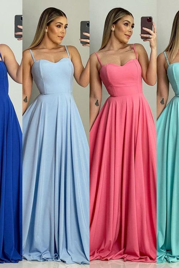 A-line Spaghetti Strap Sweetheart Sleeveless Floor-length Prom Dress-Ballbella