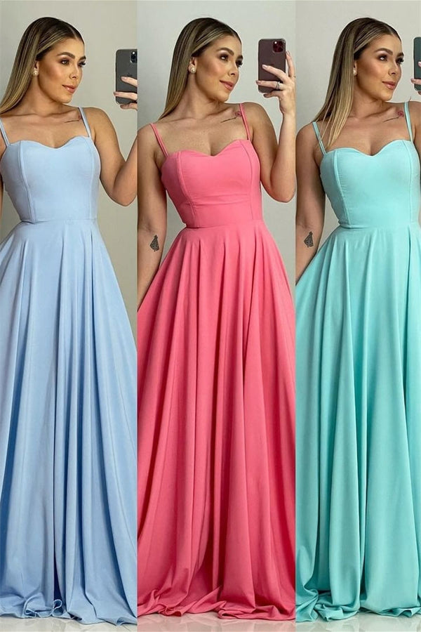 A-line Spaghetti Strap Sweetheart Sleeveless Floor-length Prom Dress-Ballbella