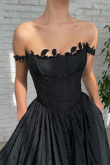 A-line Strapless Applique Off-the-shoulder Floor-length High Split Prom Dress-Ballbella