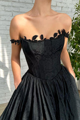 A-line Strapless Applique Off-the-shoulder Floor-length High Split Prom Dress-Ballbella