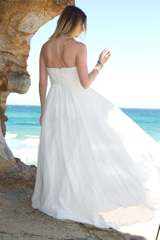 A-line Strapless Floor Length Court Chiffon Backless Wedding Dress-Ballbella