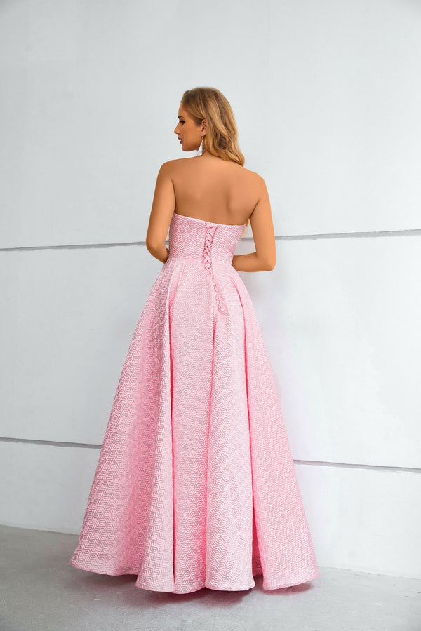 A-line Strapless Floor-length Sleeveless Open Back Modest Prom Dress-Ballbella