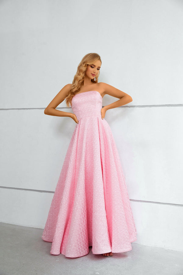 A-line Strapless Floor-length Sleeveless Open Back Modest Prom Dress-Ballbella