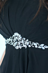 A-line Strapless Floor Length Tulle Rhinestone Backless Prom Dress-Ballbella