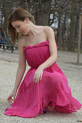 A-line Strapless High-low Length Chiffon Backless Prom Dress-Ballbella