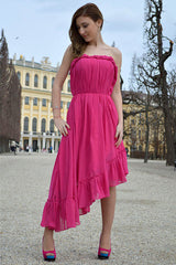 A-line Strapless High-low Length Chiffon Backless Prom Dress-Ballbella