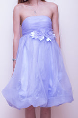 A-line Strapless Knee Length Tulle Flower Homecoming Dress-Ballbella