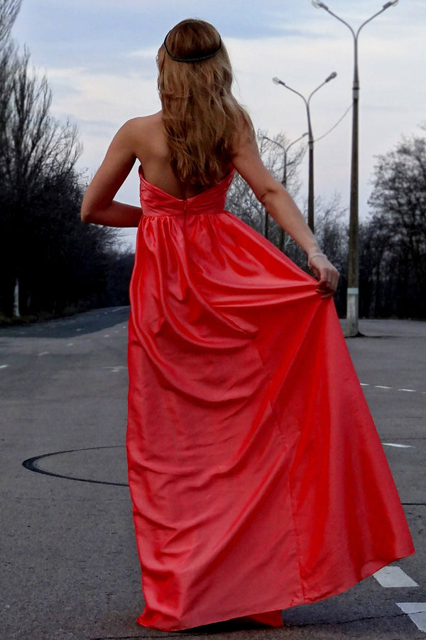 A-line Sweetheart Floor Length Charmuse Sleeveless Backless Prom Dress-Ballbella