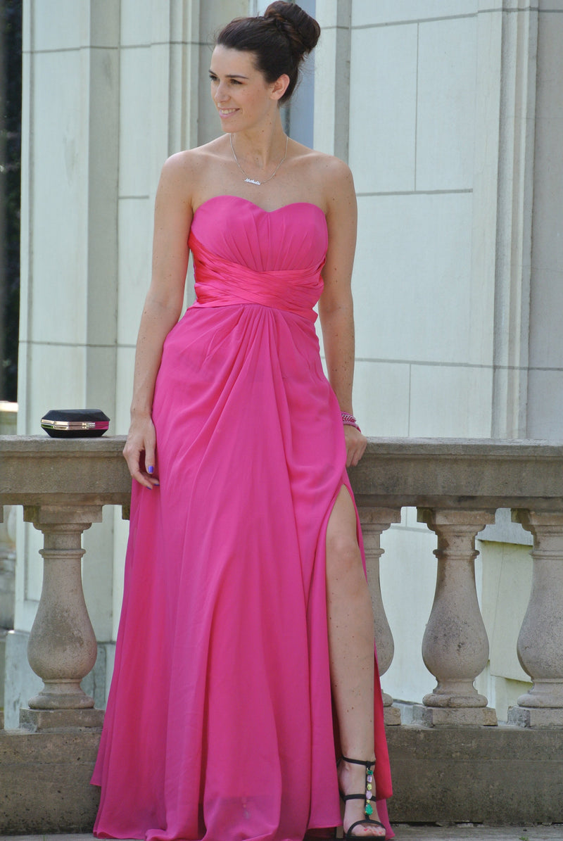 A-line Sweetheart Floor Length Chiffon Front Slit Backless Prom Dress-Ballbella