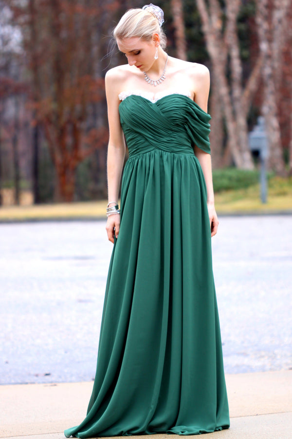 A-line Sweetheart Floor Length Chiffon Lace Backless Prom Dress-Ballbella