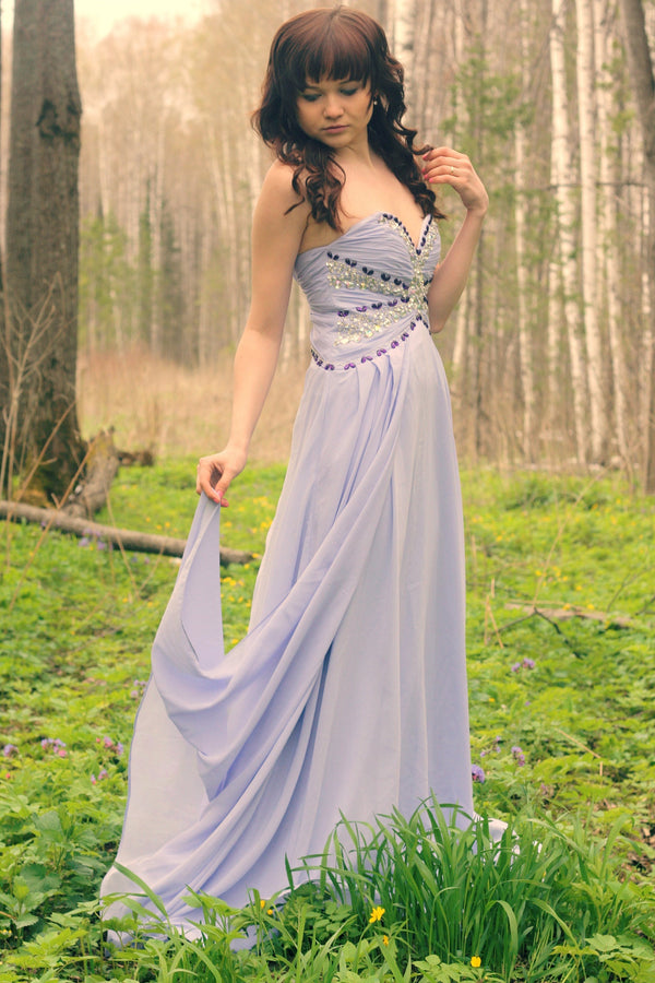 A-line Sweetheart Floor Length Chiffon Rhinestone Prom Dress-Ballbella