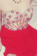 A-line Sweetheart Knee Length Chiffon Rhinestone Prom Dress-Ballbella