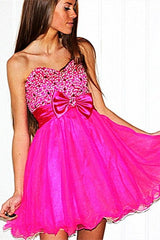 A-line Sweetheart Knee Length Tulle Beaded Flower Homecoming Dress-Ballbella