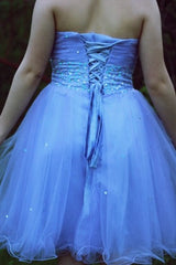 A-line Sweetheart Knee Length Tulle Rhinestone Prom Dress-Ballbella