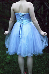 A-line Sweetheart Knee Length Tulle Rhinestone Prom Dress-Ballbella