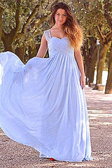 A-line Sweetheart Wide Strap Floor Length Chiffon Rhinestone Prom Dress-Ballbella