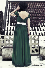 A-line V-neck Spaghetti Strap Floor Length Chiffon Evening Dress-Ballbella