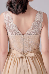 A-Line V-neck strap Lace Backless sleeveless Knee Length mother's dress-Ballbella