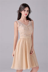 A-Line V-neck strap Lace Backless sleeveless Knee Length mother's dress-Ballbella