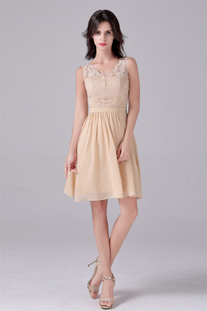 A-Line V-neck strap Lace Backless sleeveless Knee Length mother's dress-Ballbella