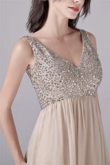 A-Line V-neck strap Sequined Floor Length Sleeveless Backless mother's dress-Ballbella