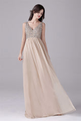 A-Line V-neck strap Sequined Floor Length Sleeveless Backless mother's dress-Ballbella