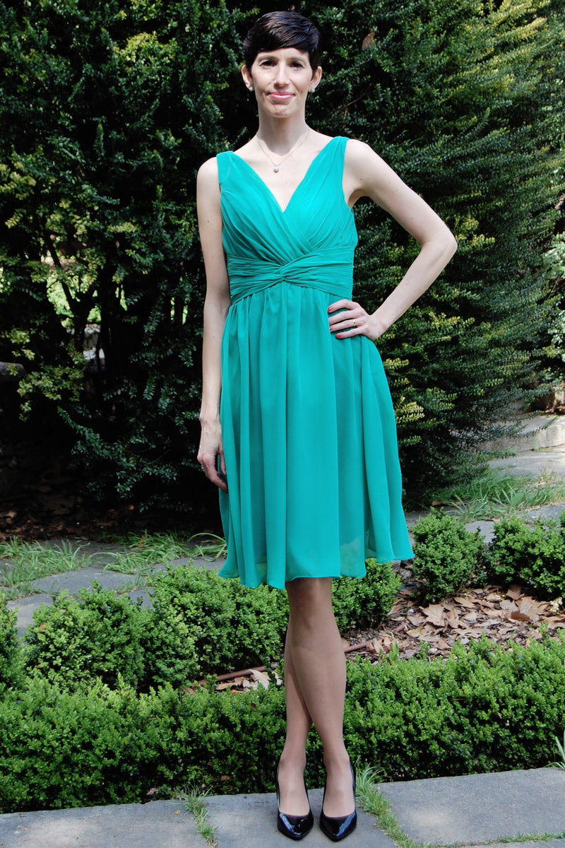 A-line V-neck Wide Strap Knee Length Chiffon Mother Dress-Ballbella