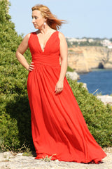 A-line V-neck Wide Straps Sleeveless Floor Length Chiffon Evening Dress-Ballbella